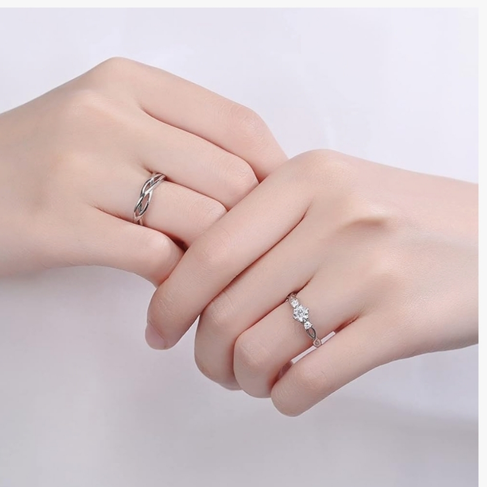 New Sterling Silver Zircon Diamond R Adjustable Matching wedding Rings N…
